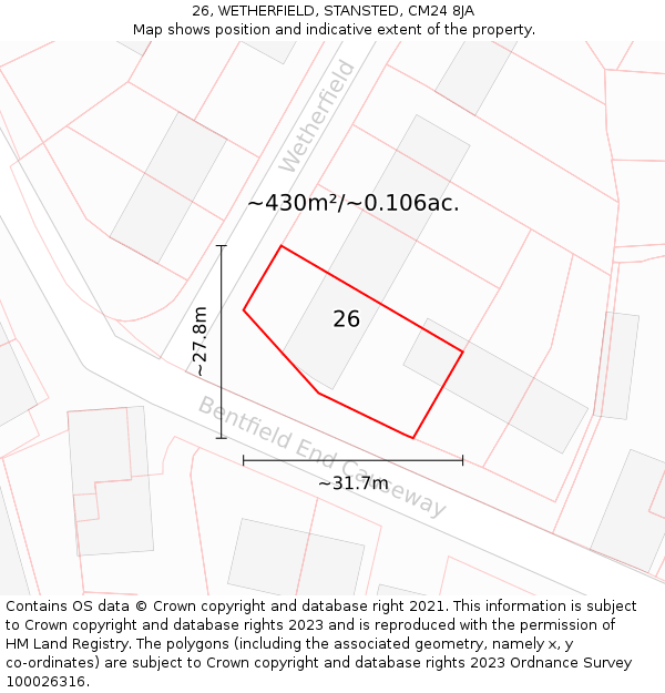 26, WETHERFIELD, STANSTED, CM24 8JA: Plot and title map