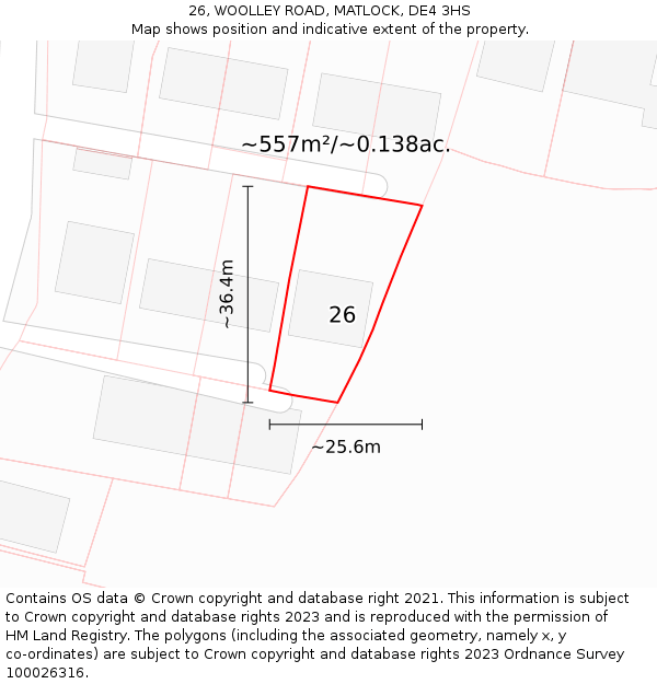 26, WOOLLEY ROAD, MATLOCK, DE4 3HS: Plot and title map