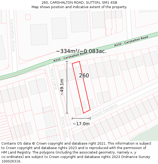 260, CARSHALTON ROAD, SUTTON, SM1 4SB: Plot and title map