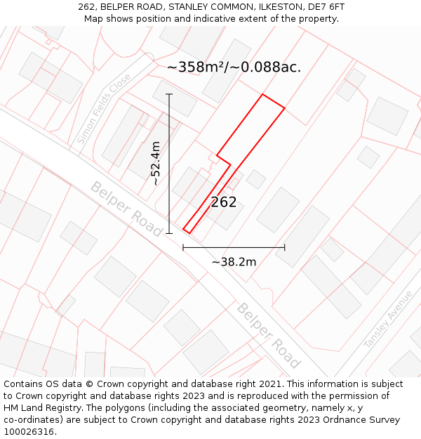 262, BELPER ROAD, STANLEY COMMON, ILKESTON, DE7 6FT: Plot and title map