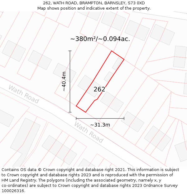 262, WATH ROAD, BRAMPTON, BARNSLEY, S73 0XD: Plot and title map