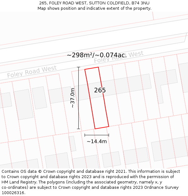 265, FOLEY ROAD WEST, SUTTON COLDFIELD, B74 3NU: Plot and title map