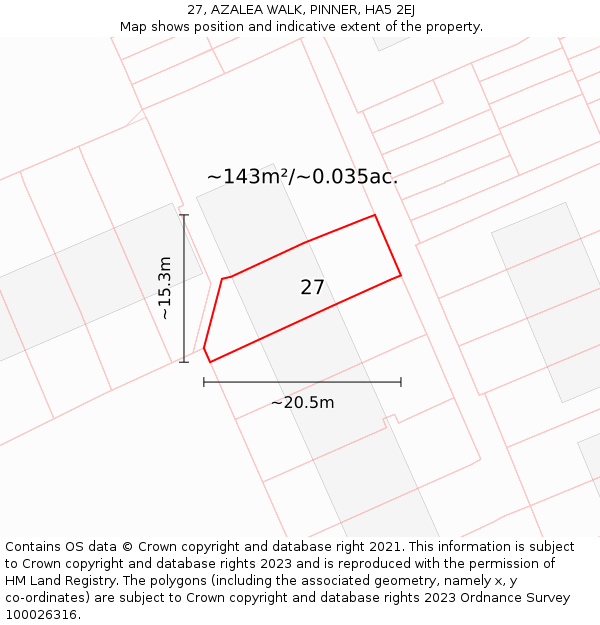 27, AZALEA WALK, PINNER, HA5 2EJ: Plot and title map