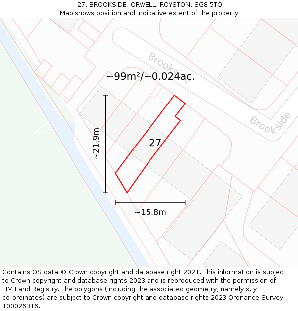 27, BROOKSIDE, ORWELL, ROYSTON, SG8 5TQ: Plot and title map