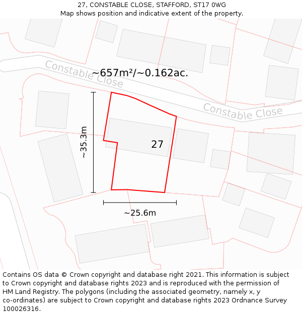 27, CONSTABLE CLOSE, STAFFORD, ST17 0WG: Plot and title map