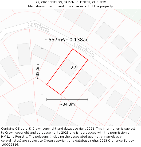 27, CROSSFIELDS, TARVIN, CHESTER, CH3 8EW: Plot and title map