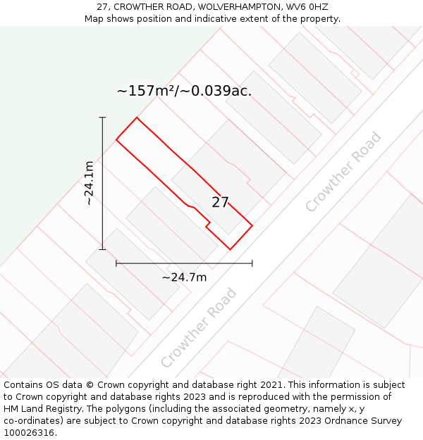 27, CROWTHER ROAD, WOLVERHAMPTON, WV6 0HZ: Plot and title map