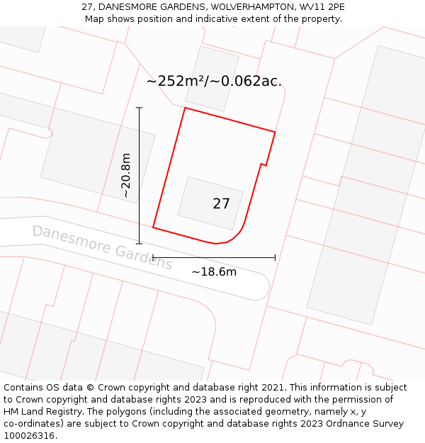 27, DANESMORE GARDENS, WOLVERHAMPTON, WV11 2PE: Plot and title map