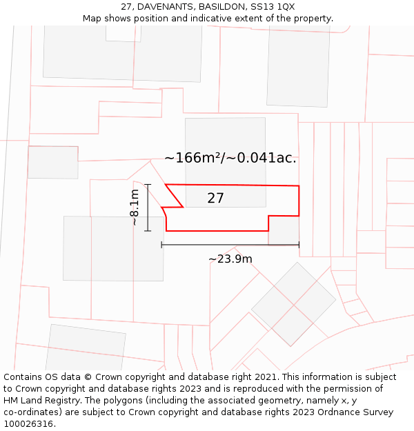 27, DAVENANTS, BASILDON, SS13 1QX: Plot and title map