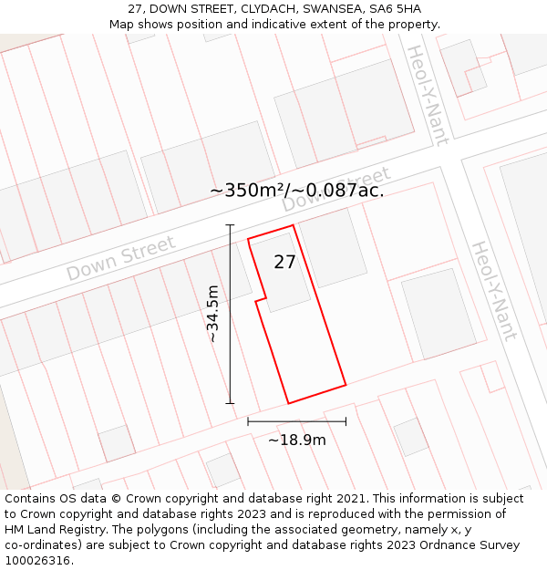 27, DOWN STREET, CLYDACH, SWANSEA, SA6 5HA: Plot and title map
