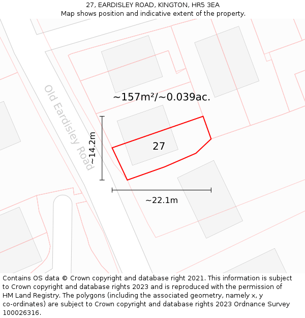 27, EARDISLEY ROAD, KINGTON, HR5 3EA: Plot and title map