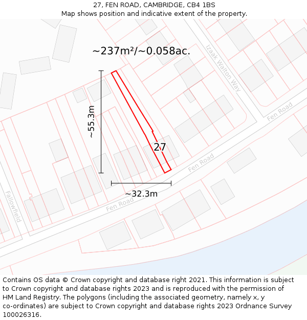 27, FEN ROAD, CAMBRIDGE, CB4 1BS: Plot and title map