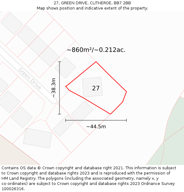 27, GREEN DRIVE, CLITHEROE, BB7 2BB: Plot and title map