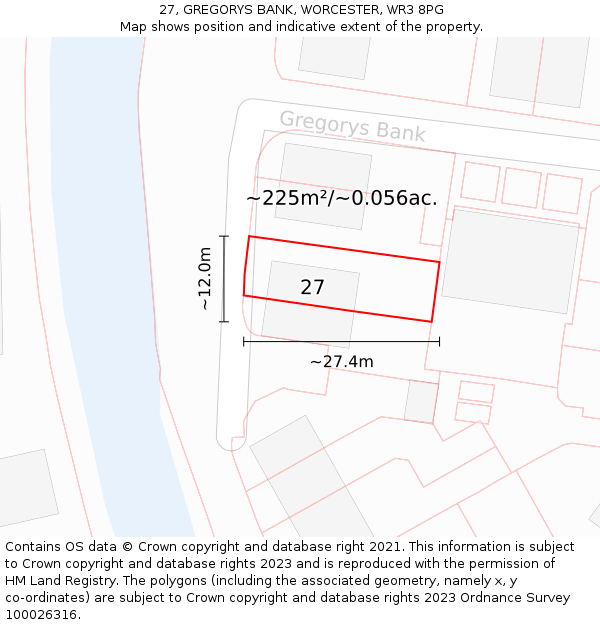 27, GREGORYS BANK, WORCESTER, WR3 8PG: Plot and title map