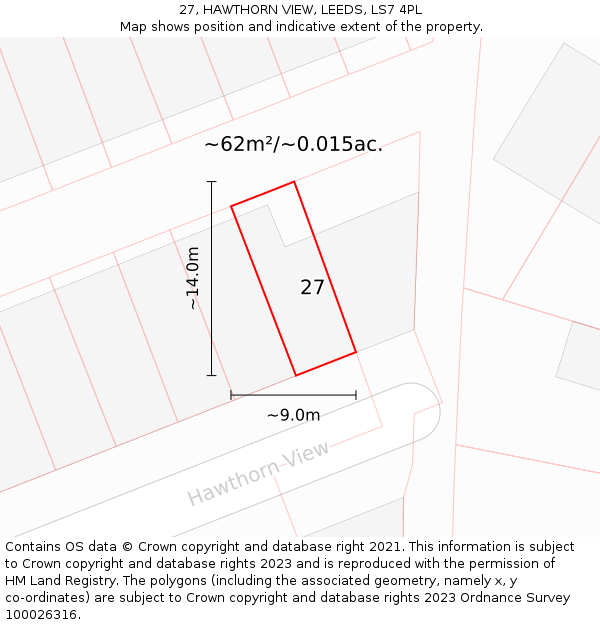 27, HAWTHORN VIEW, LEEDS, LS7 4PL: Plot and title map