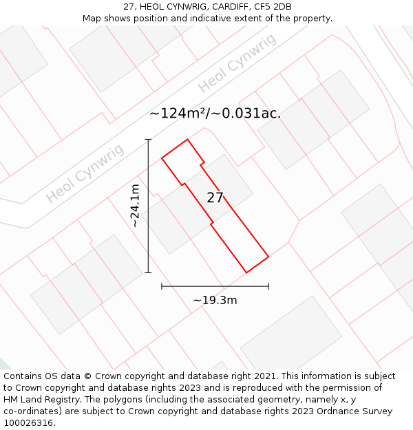 27, HEOL CYNWRIG, CARDIFF, CF5 2DB: Plot and title map