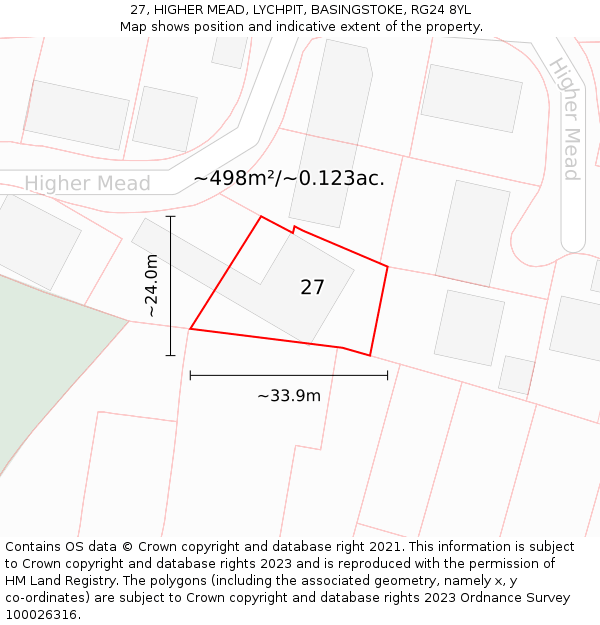 27, HIGHER MEAD, LYCHPIT, BASINGSTOKE, RG24 8YL: Plot and title map