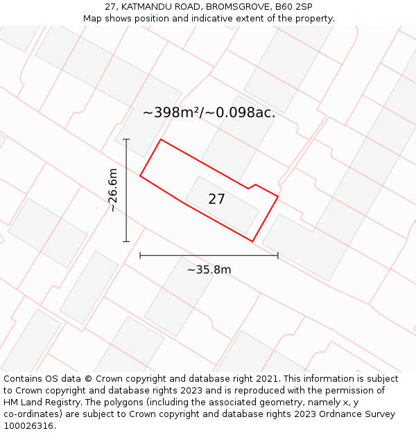 27, KATMANDU ROAD, BROMSGROVE, B60 2SP: Plot and title map