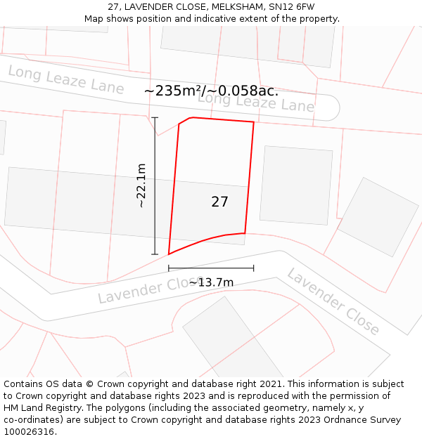 27, LAVENDER CLOSE, MELKSHAM, SN12 6FW: Plot and title map