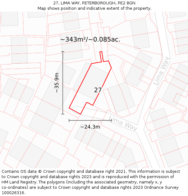 27, LIMA WAY, PETERBOROUGH, PE2 8GN: Plot and title map