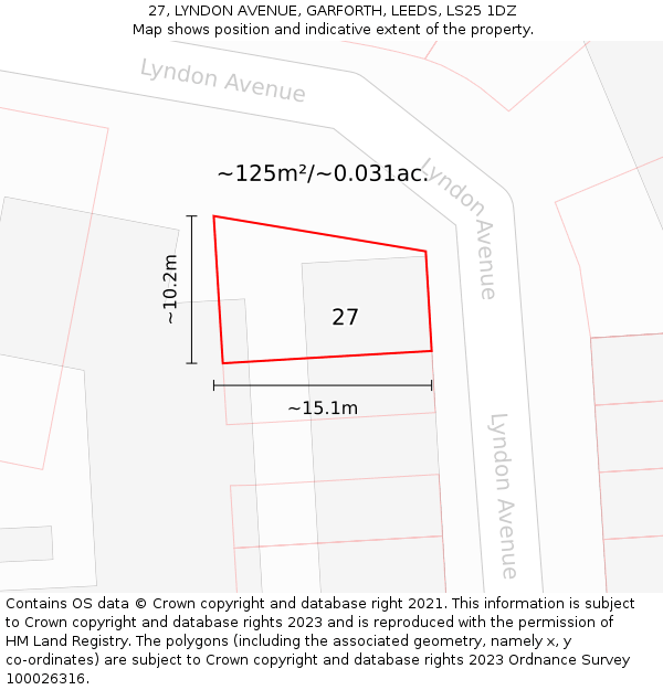 27, LYNDON AVENUE, GARFORTH, LEEDS, LS25 1DZ: Plot and title map