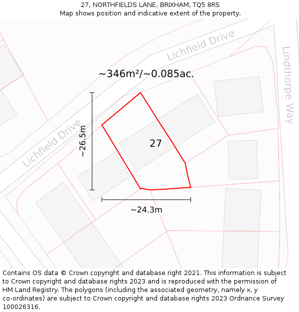 27, NORTHFIELDS LANE, BRIXHAM, TQ5 8RS: Plot and title map