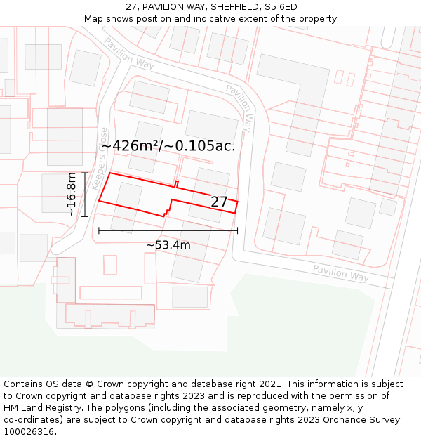 27, PAVILION WAY, SHEFFIELD, S5 6ED: Plot and title map
