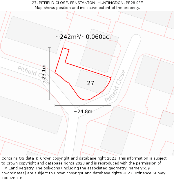 27, PITFIELD CLOSE, FENSTANTON, HUNTINGDON, PE28 9FE: Plot and title map