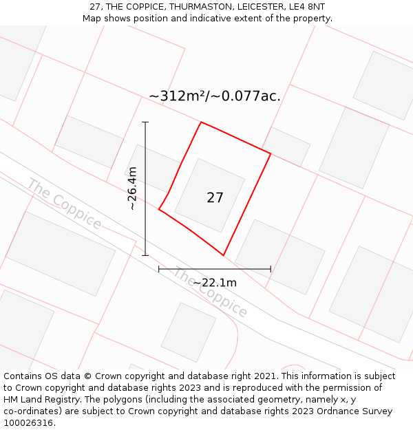 27, THE COPPICE, THURMASTON, LEICESTER, LE4 8NT: Plot and title map