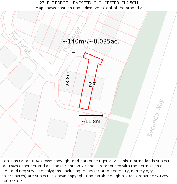 27, THE FORGE, HEMPSTED, GLOUCESTER, GL2 5GH: Plot and title map