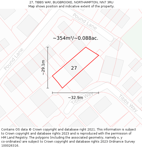 27, TIBBS WAY, BUGBROOKE, NORTHAMPTON, NN7 3RU: Plot and title map