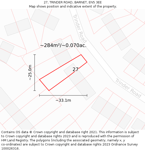 27, TRINDER ROAD, BARNET, EN5 3EE: Plot and title map