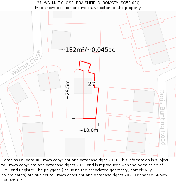 27, WALNUT CLOSE, BRAISHFIELD, ROMSEY, SO51 0EQ: Plot and title map