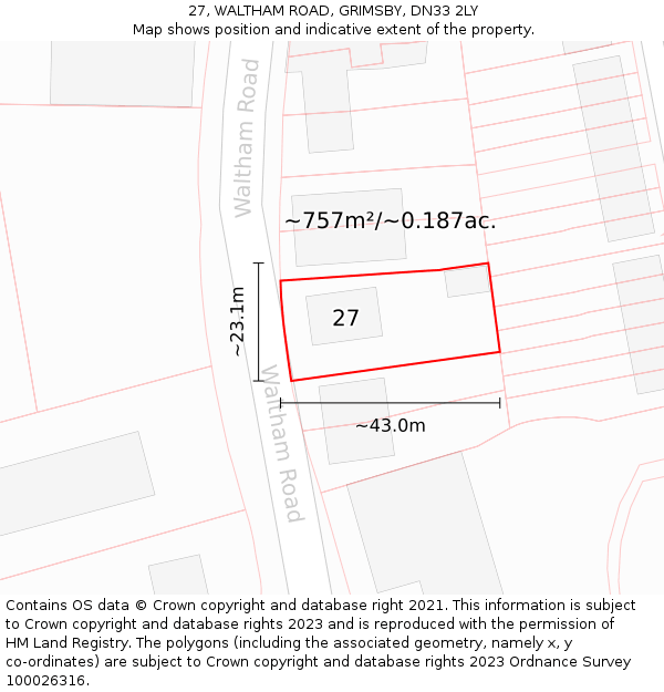 27, WALTHAM ROAD, GRIMSBY, DN33 2LY: Plot and title map