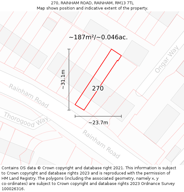 270, RAINHAM ROAD, RAINHAM, RM13 7TL: Plot and title map