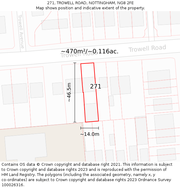 271, TROWELL ROAD, NOTTINGHAM, NG8 2FE: Plot and title map