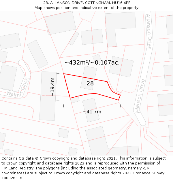 28, ALLANSON DRIVE, COTTINGHAM, HU16 4PF: Plot and title map