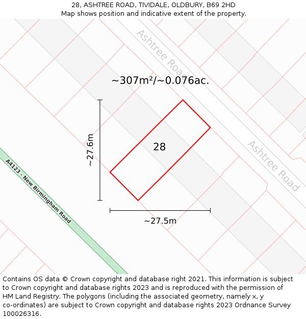 28, ASHTREE ROAD, TIVIDALE, OLDBURY, B69 2HD: Plot and title map