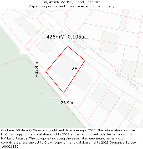 28, ASPEN MOUNT, LEEDS, LS16 6RT: Plot and title map