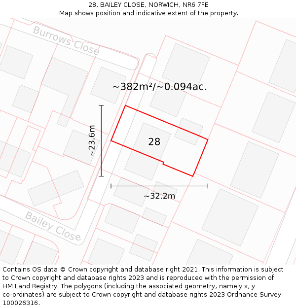 28, BAILEY CLOSE, NORWICH, NR6 7FE: Plot and title map