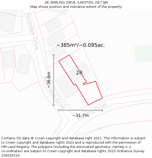 28, BARLING DRIVE, ILKESTON, DE7 9JA: Plot and title map