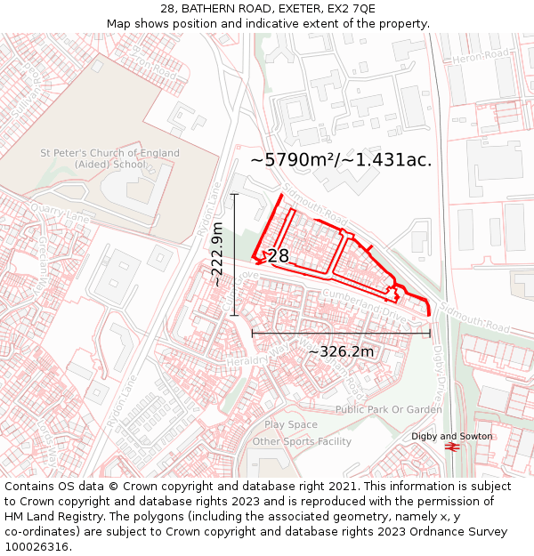 28, BATHERN ROAD, EXETER, EX2 7QE: Plot and title map