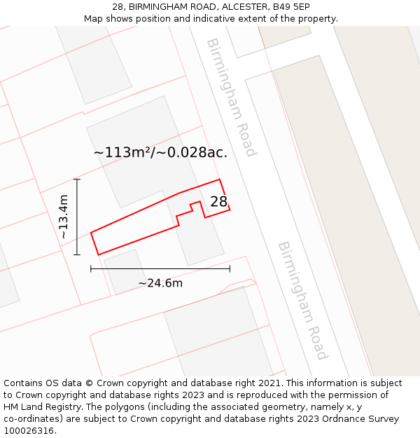 28, BIRMINGHAM ROAD, ALCESTER, B49 5EP: Plot and title map