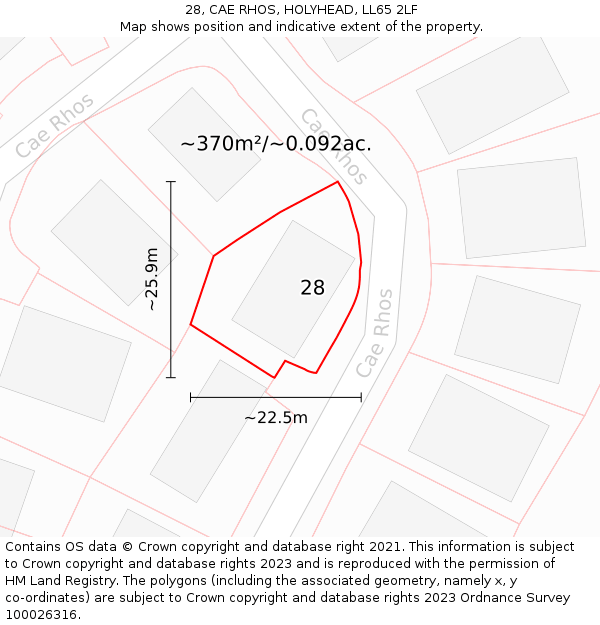 28, CAE RHOS, HOLYHEAD, LL65 2LF: Plot and title map