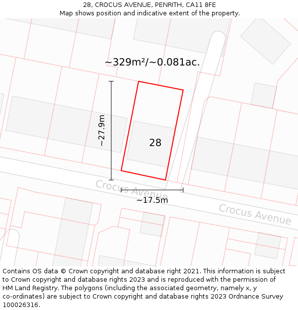 28, CROCUS AVENUE, PENRITH, CA11 8FE: Plot and title map
