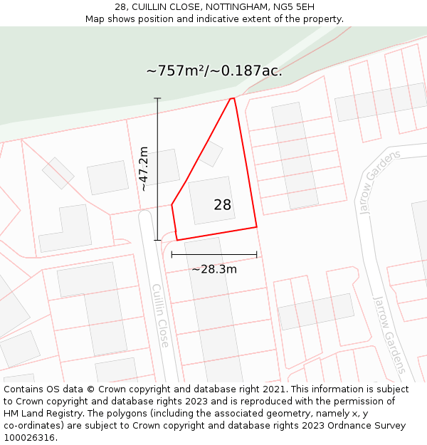 28, CUILLIN CLOSE, NOTTINGHAM, NG5 5EH: Plot and title map