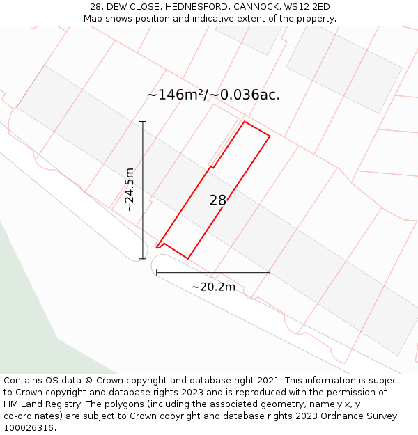28, DEW CLOSE, HEDNESFORD, CANNOCK, WS12 2ED: Plot and title map