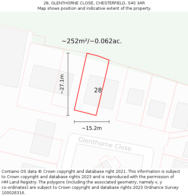 28, GLENTHORNE CLOSE, CHESTERFIELD, S40 3AR: Plot and title map