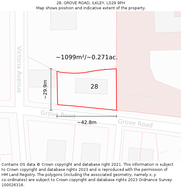 28, GROVE ROAD, ILKLEY, LS29 9PH: Plot and title map