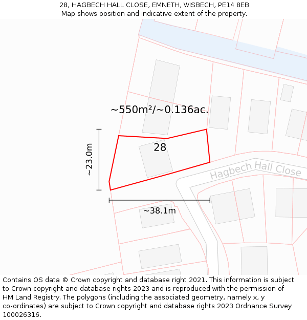 28, HAGBECH HALL CLOSE, EMNETH, WISBECH, PE14 8EB: Plot and title map